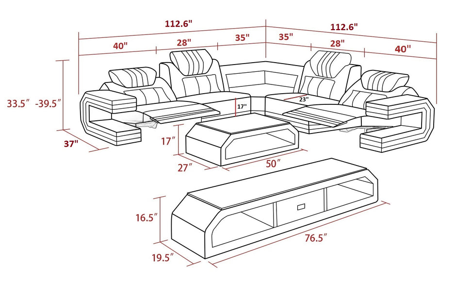 Power Reclining LED Leather Sectional Sofa