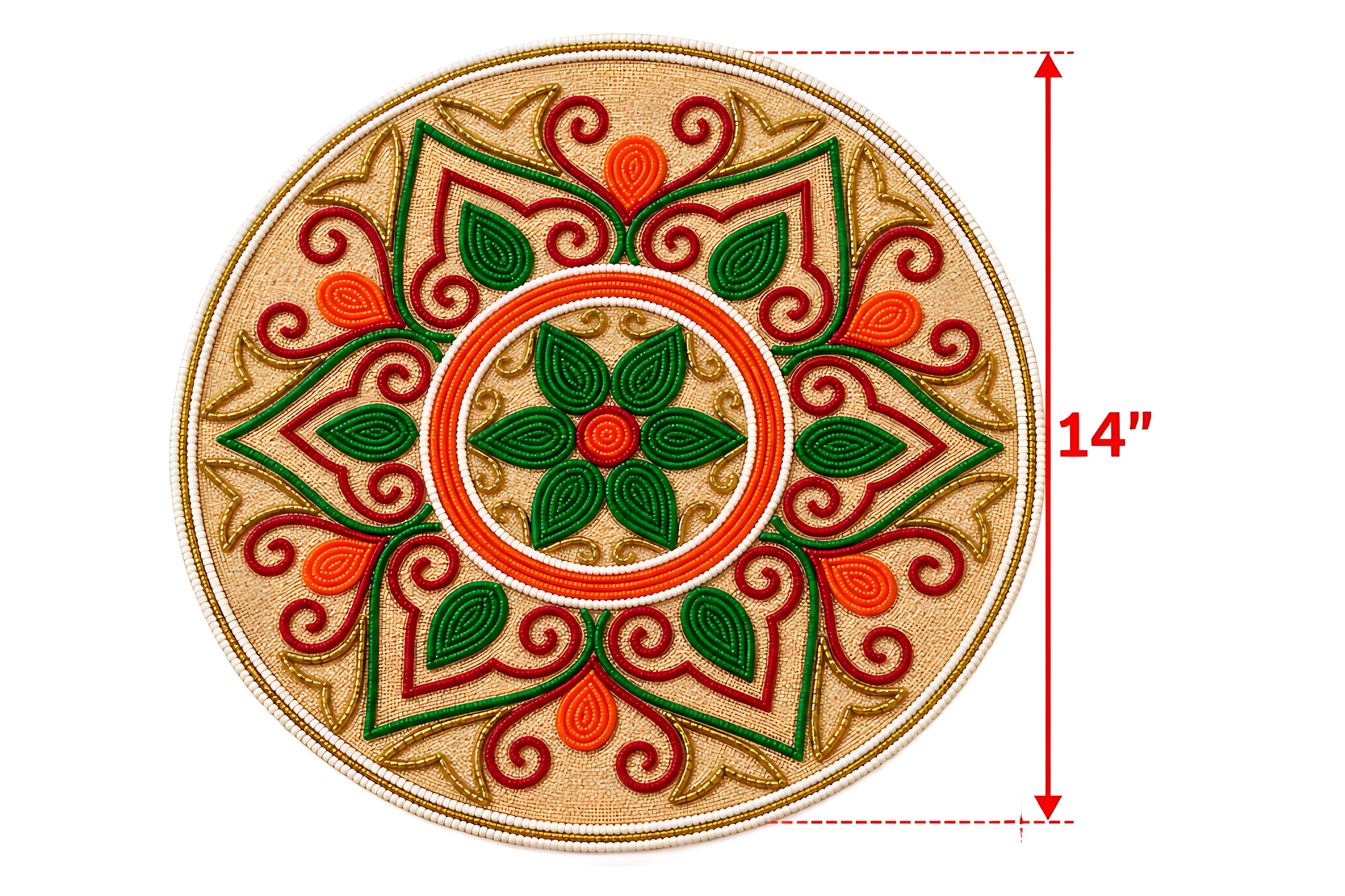 Handcrafted Multicolor Floral Beaded Round Placemat / Ruchi