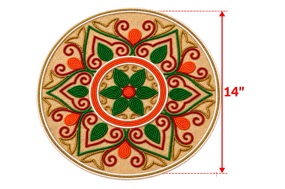 Handcrafted Multicolor Floral Beaded Round Placemat / Ruchi