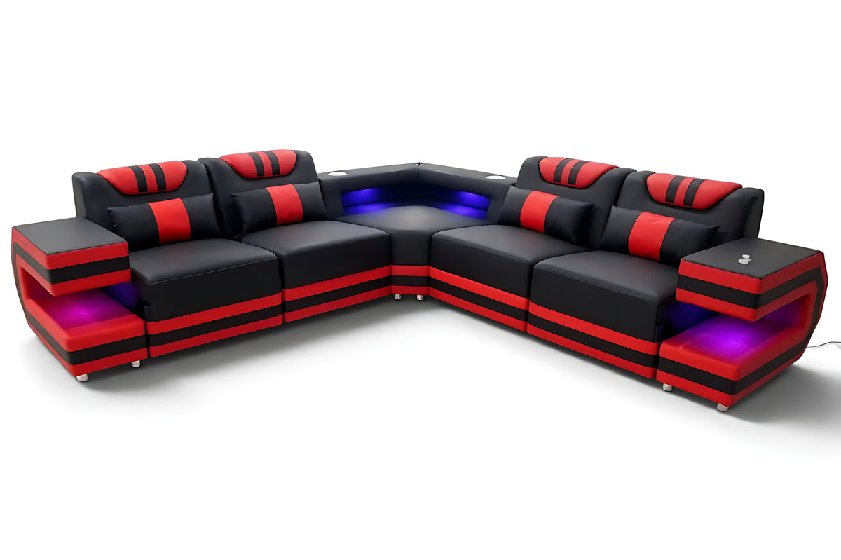 Power Reclining LED Leather Sectional Sofa / Ruchi