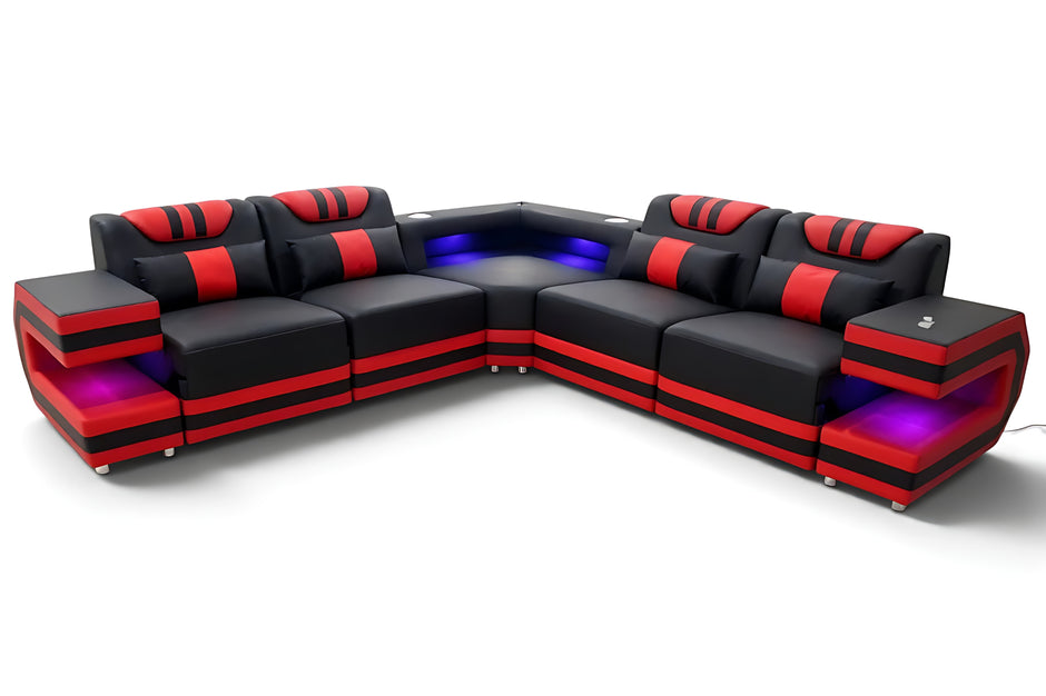 Power Reclining LED Leather Sectional Sofa / Ruchi