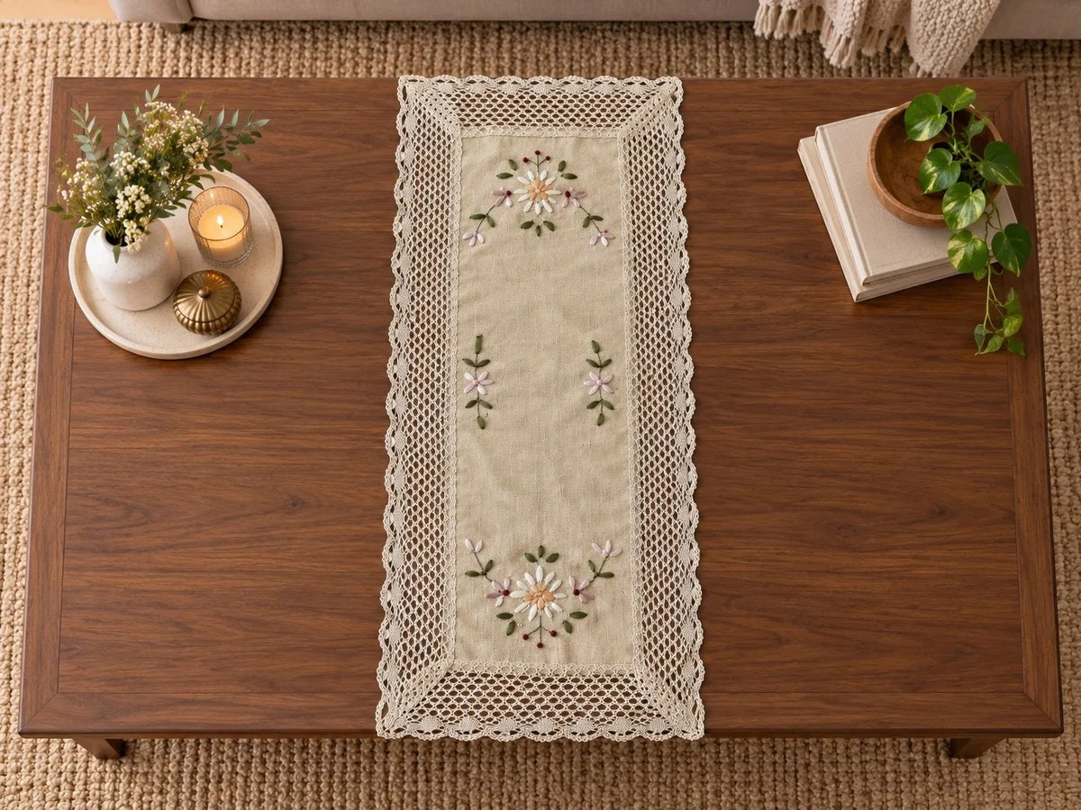Vintage Embroidered Fabric Table Runner / Ruchi