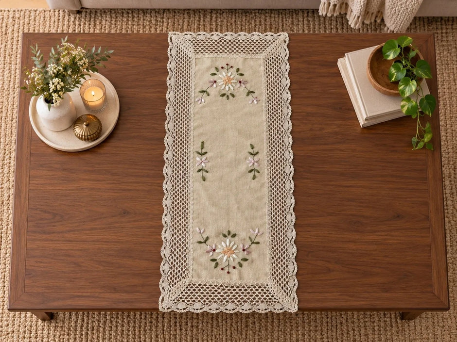 Vintage Embroidered Fabric Table Runner / Ruchi