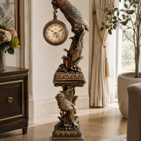 Vintage Owl Bird Sculpture Floor Clock / Ruchi