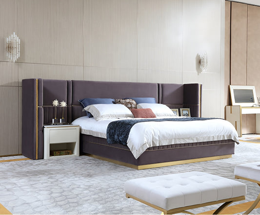 Luxurious U Shaped Headboard Velvet Upholstered Bed / Ruchi