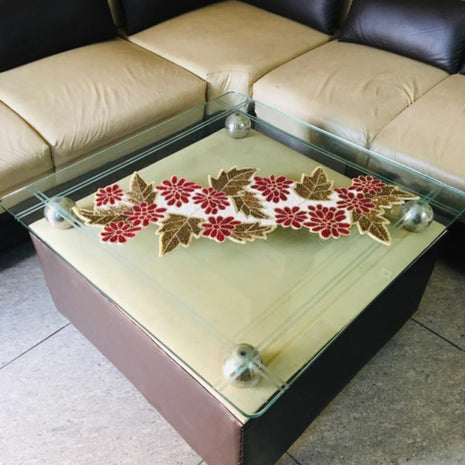 Leaf Floral Embroidered Beaded Runner/ Ruchi