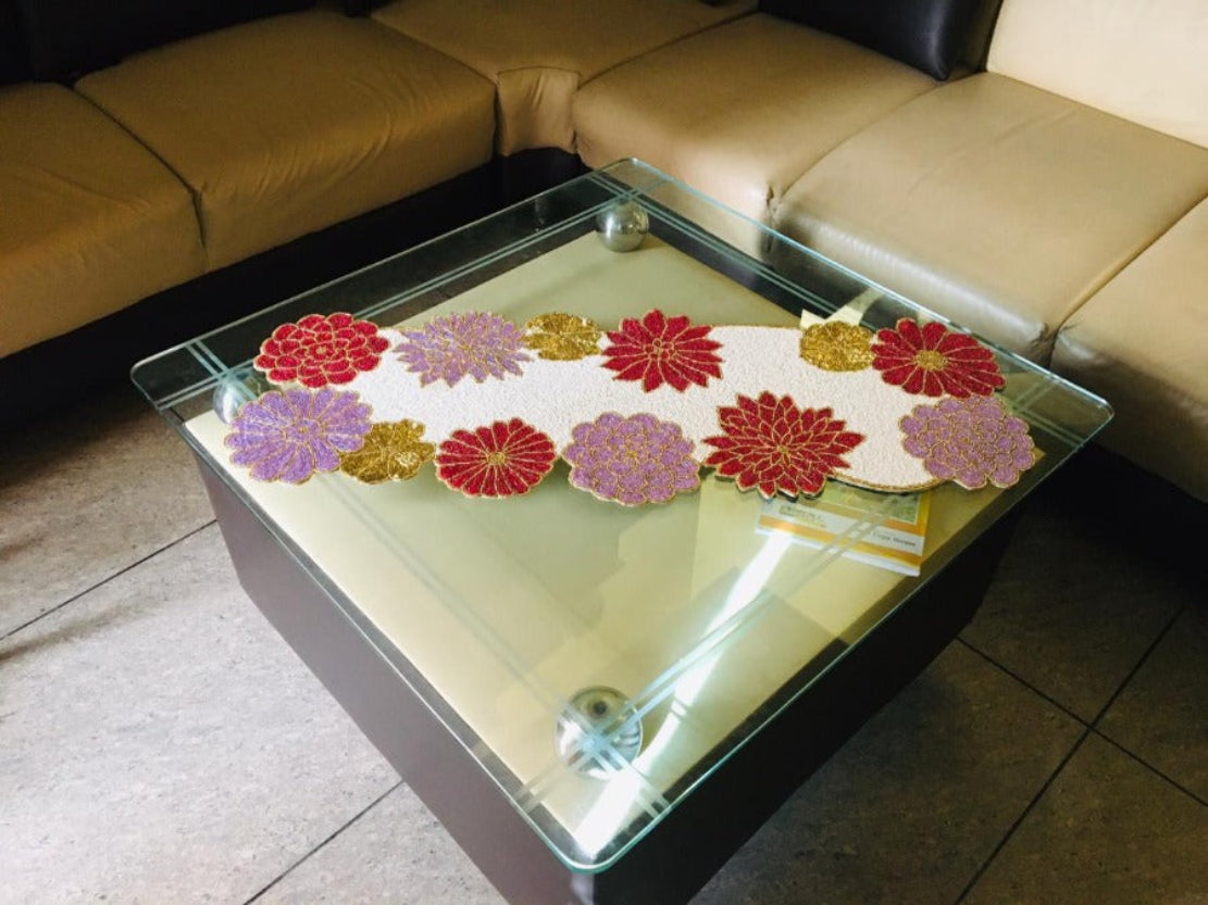 Affluent Floral Beaded Table Runner / Ruchi