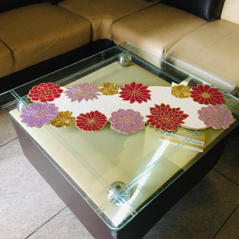 Affluent Floral Beaded Table Runner / Ruchi
