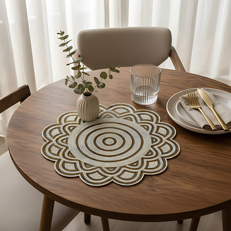 White & Gold Beaded Mandala Placemat Set of 2 / Ruchi