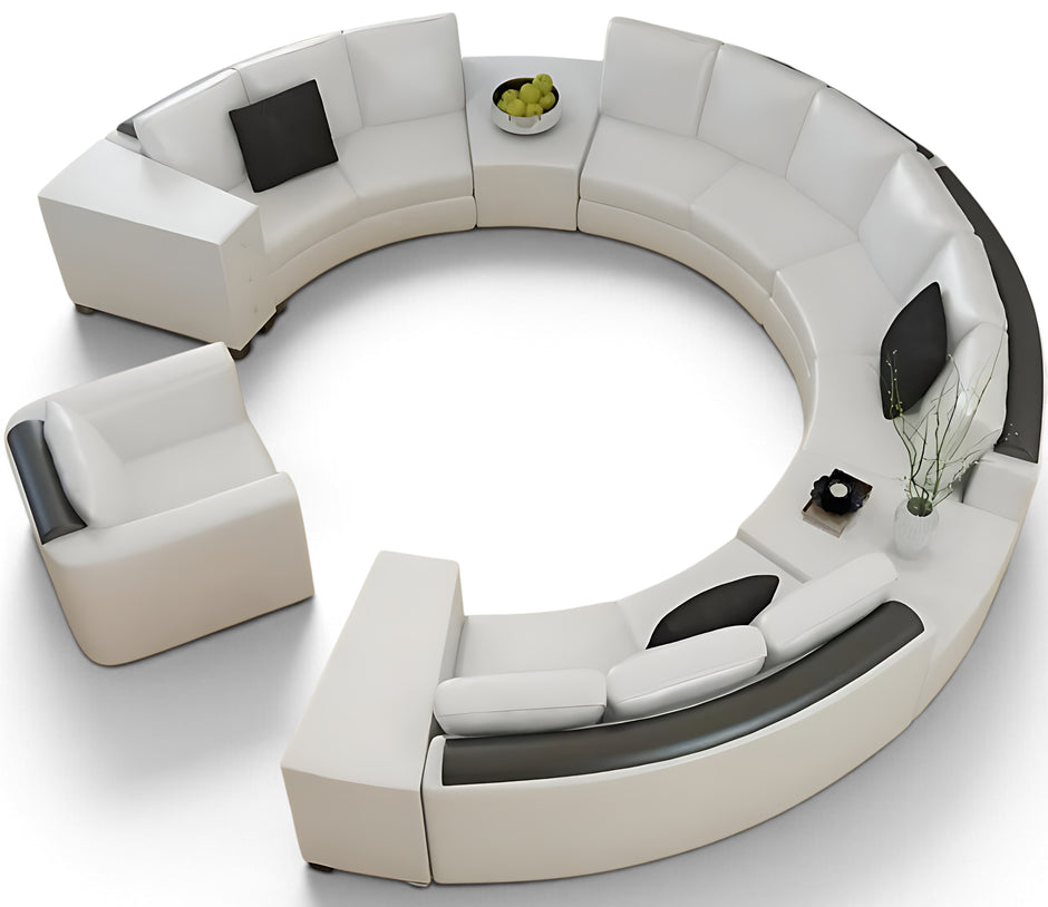 White Leather Round Circular Sofa Set / Ruchi