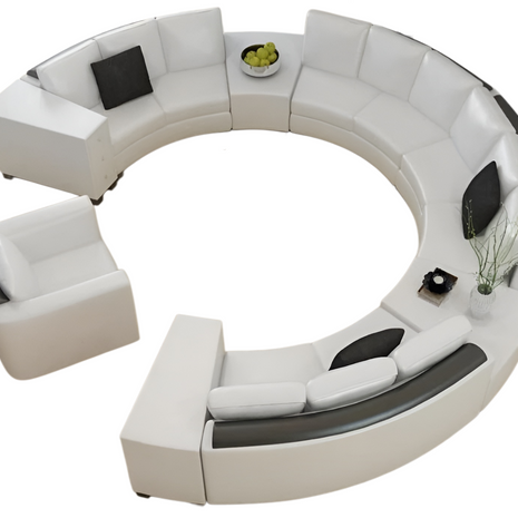 White Leather Round Circular Sofa Set / Ruchi