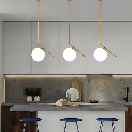 White Round Glass Pendant Light / Ruchi
