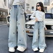 Wide-Leg Design Embroidered Denim Jeans For Girls / Ruchi