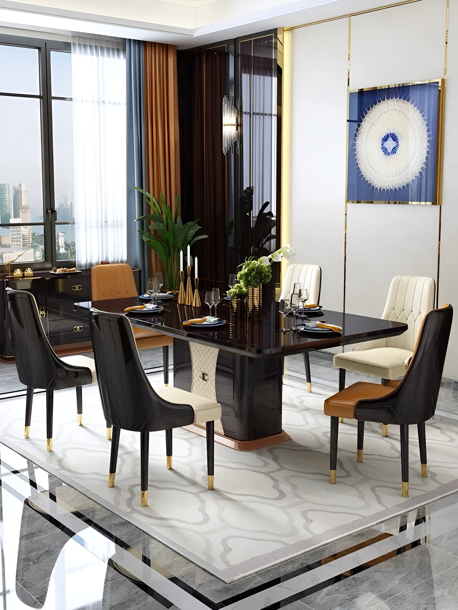 Wooden Rectangular Dining Table Set For 6 / Ruchi