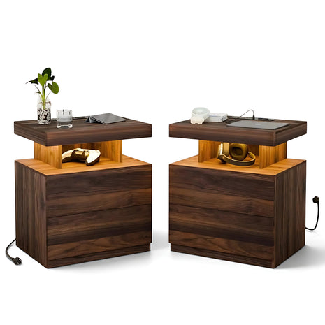 Wooden Smart LED Nightstand Set of 2 / Ruchi