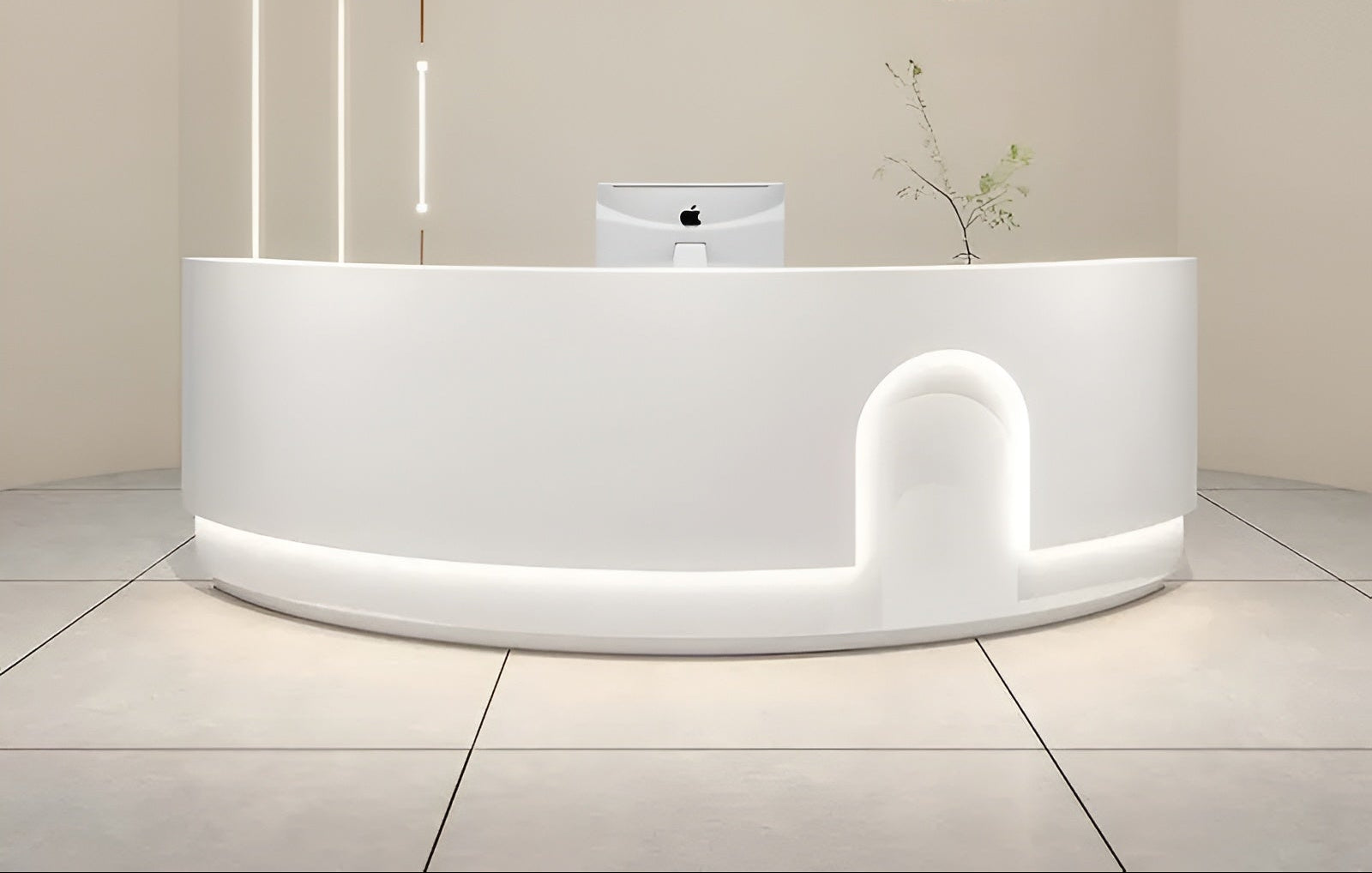 Modern LED Curved Wooden Reception Desk / Ruchi