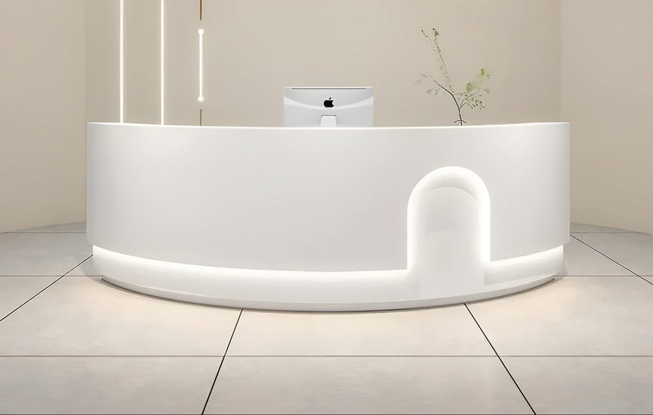 Modern LED Curved Wooden Reception Desk / Ruchi