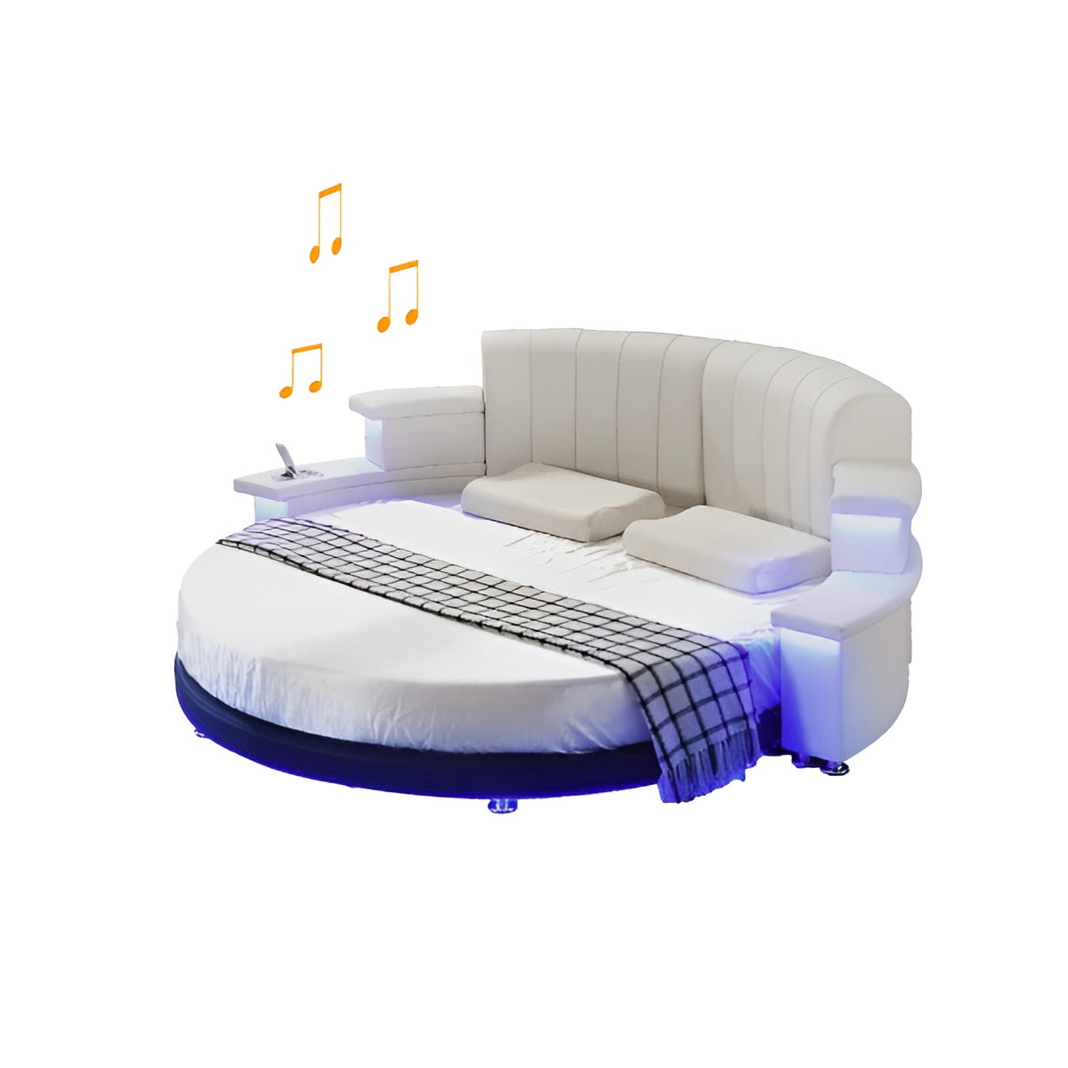 Multifunctional Leather Round Bed With LED Lights