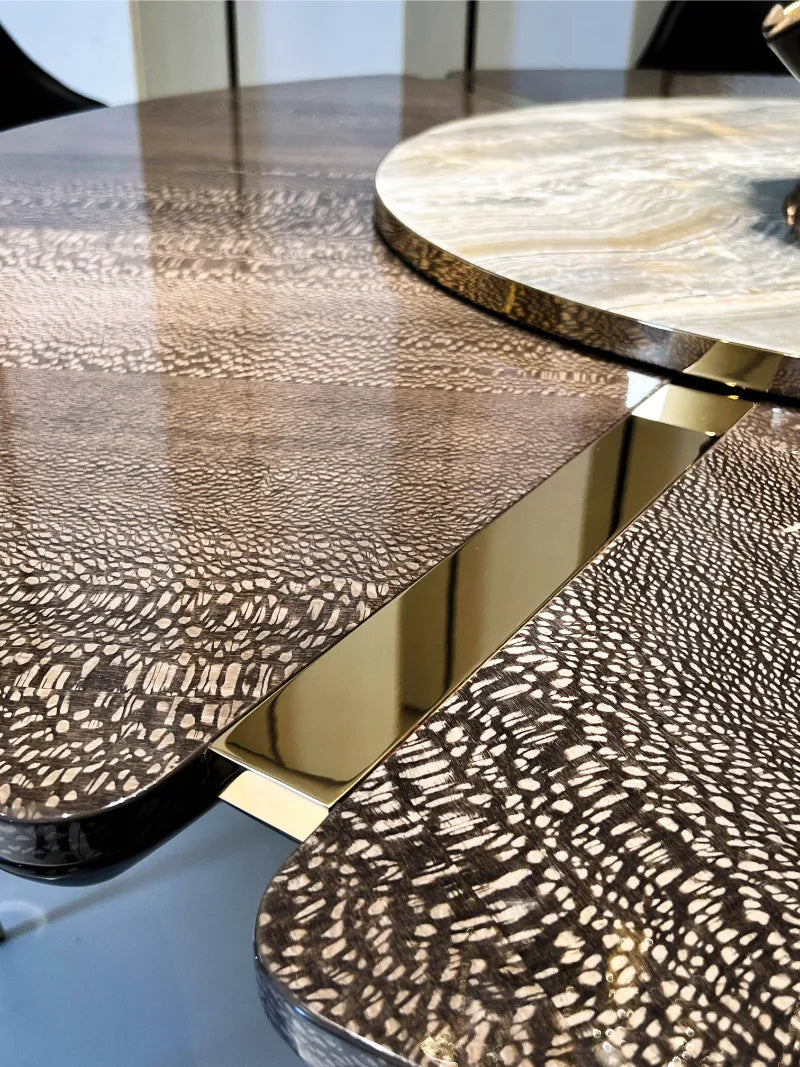 Shiny Wooden Top Round Dining Table Set