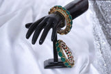 Set Of 2 Ruby Stone With Green Stone Diamond Accent Bangles / Ruchi
