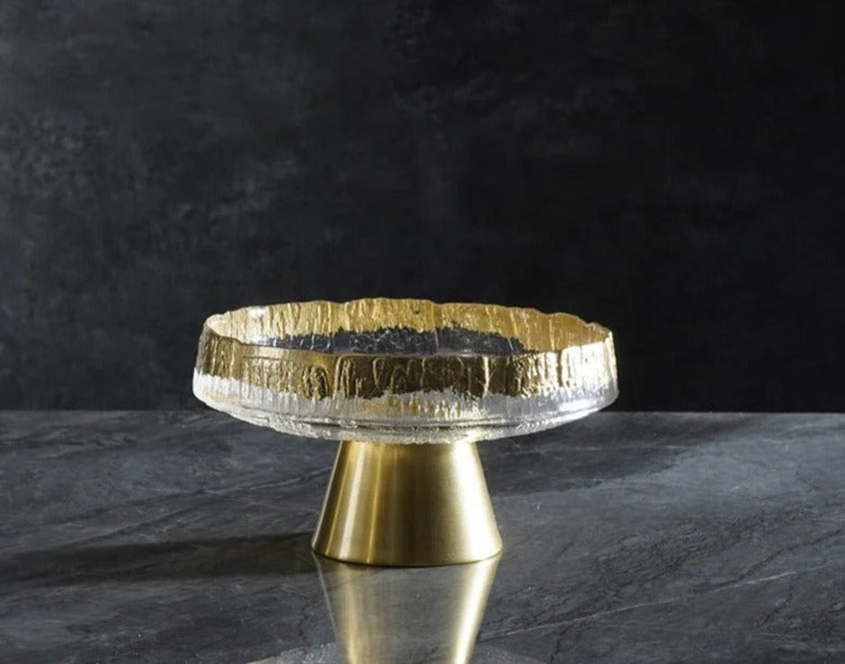 Golden Glass Top Fruit Bowl Stand / Ruchi