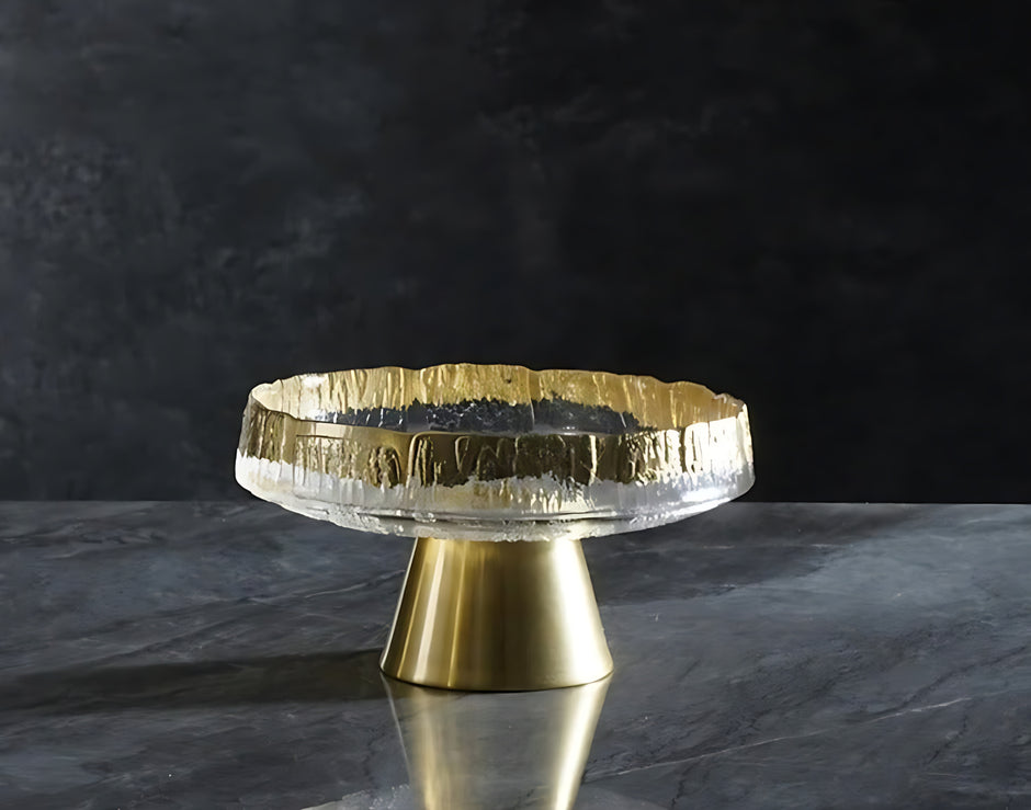 Golden Glass Top Fruit Bowl Stand / Ruchi