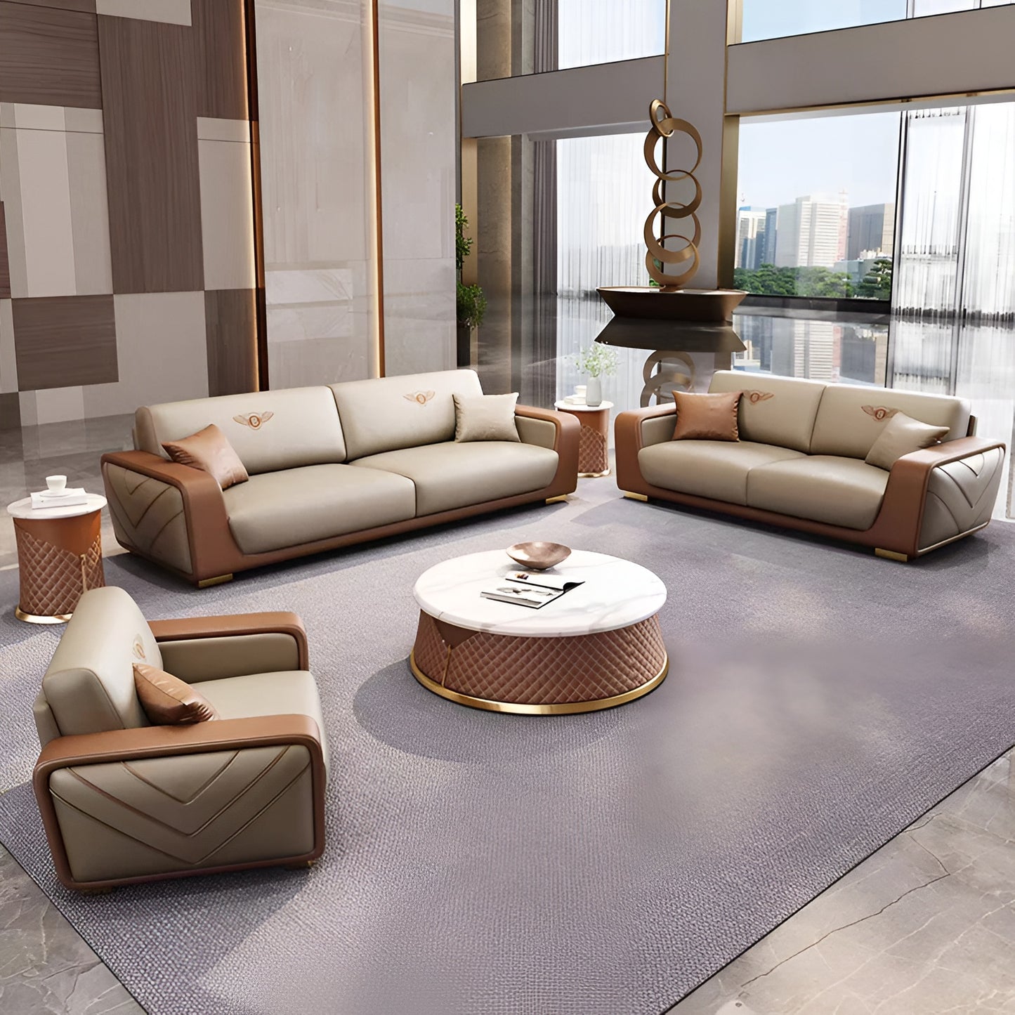Modern Italian Style Leather Sofa Set