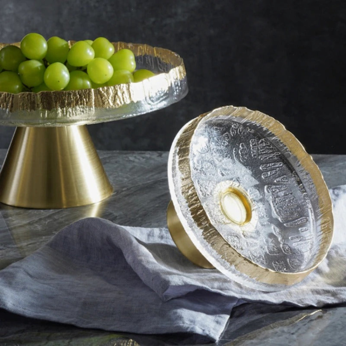Golden Glass Top Fruit Bowl Stand / Ruchi