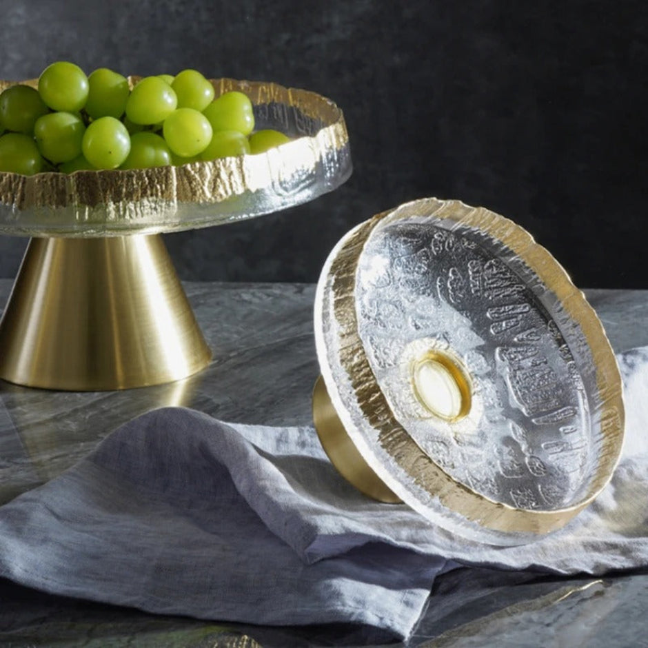 Golden Glass Top Fruit Bowl Stand / Ruchi