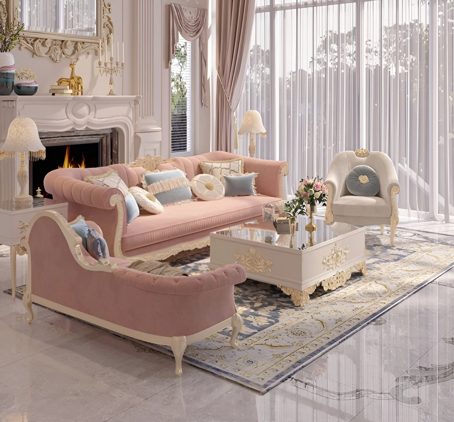 European Button-tufted Fabric Sofa Set / Ruhi 