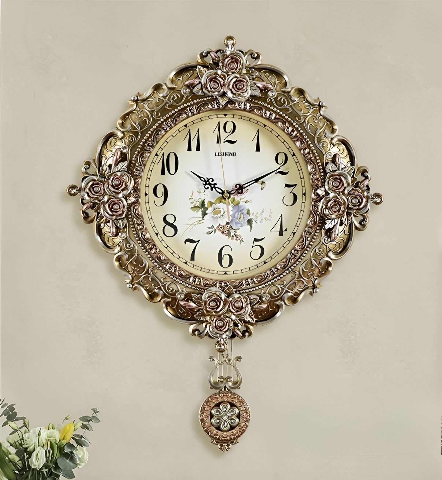 Luxurious European Floral Design Wall Clock / Ruchi