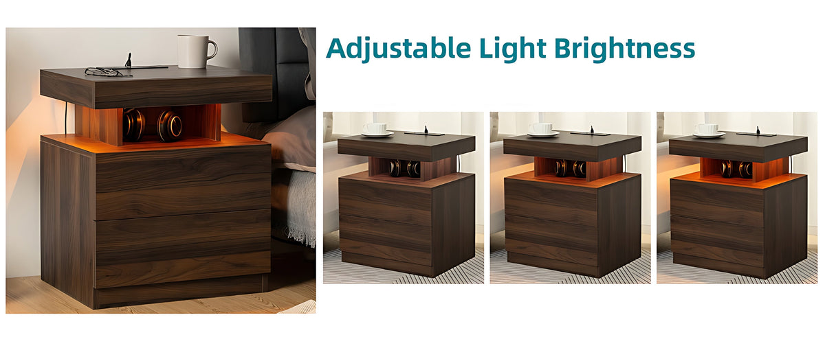 Wooden Smart LED Nightstand Set of 2 / Ruchi