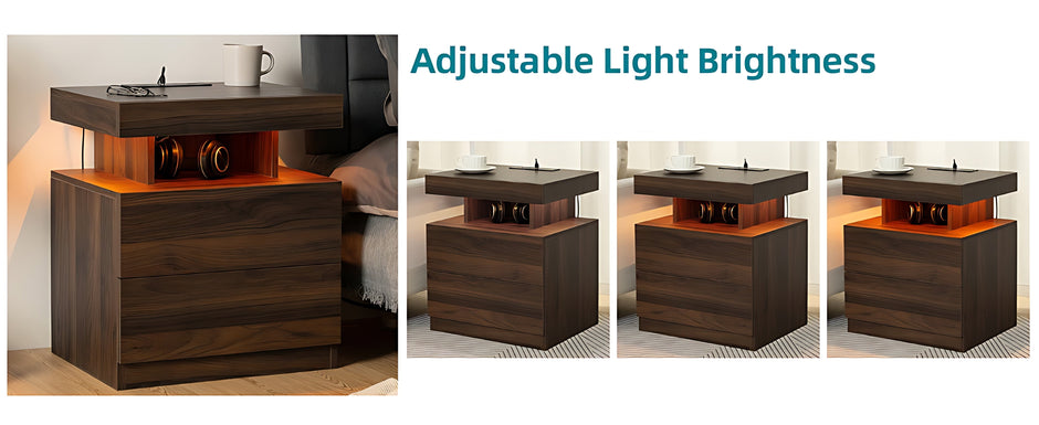 Wooden Smart LED Nightstand Set of 2 / Ruchi