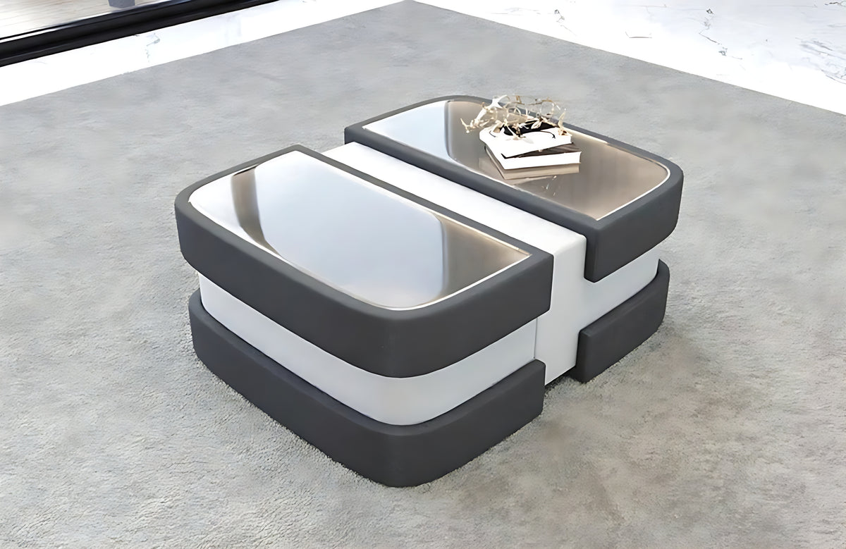 Extendable Glass Top Leather Coffee Table / Ruchi
