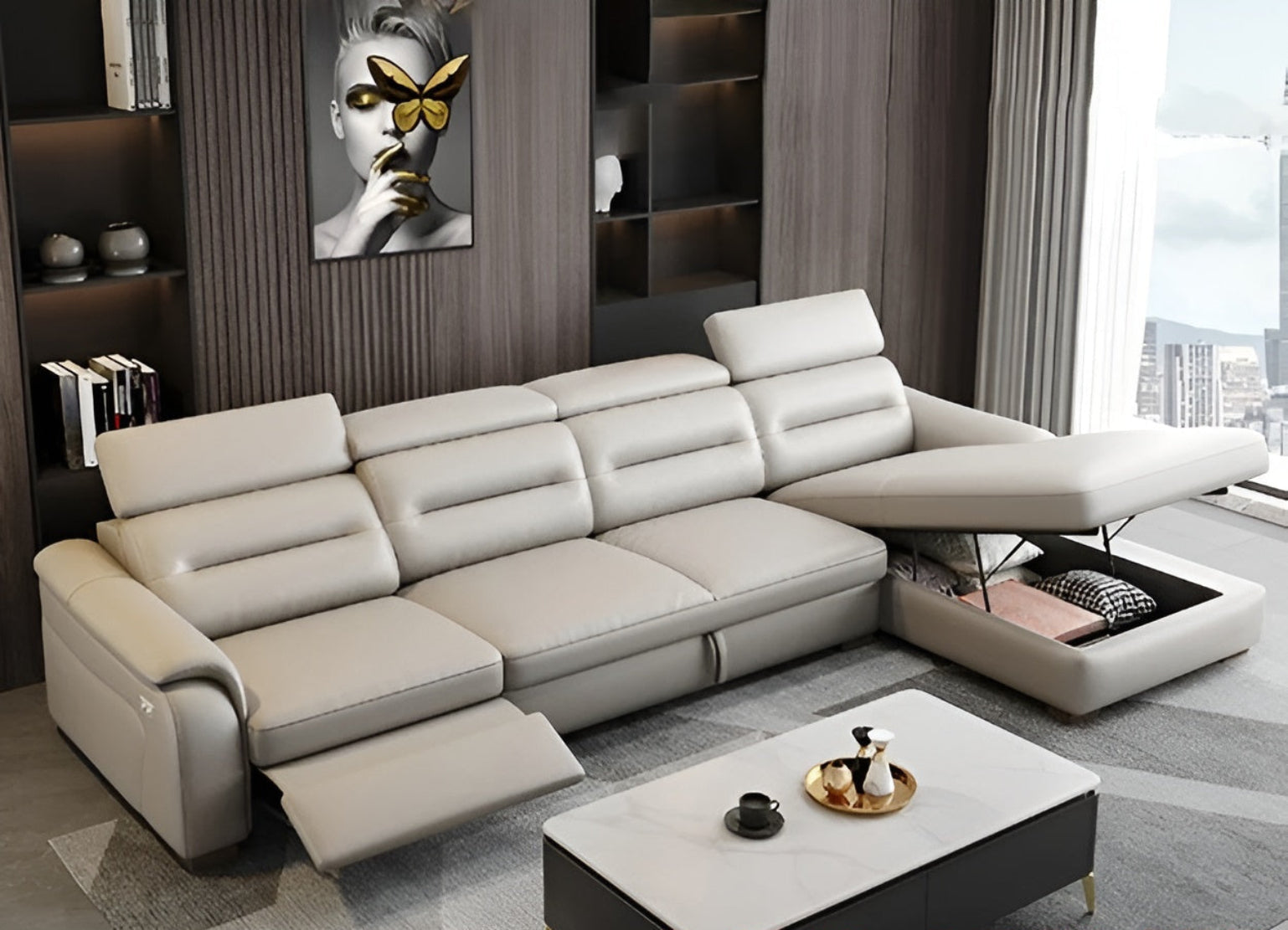 Sectional Leather Sofa Bed With Recliner / Ruchi