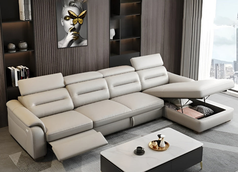 Sectional Leather Sofa Bed With Recliner / Ruchi