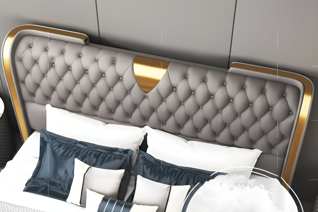 Modern Button Tufted Leather Bed / Ruchi