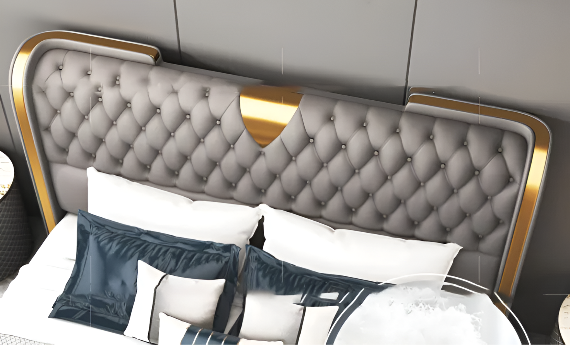 Modern Button Tufted Leather Bed / Ruchi