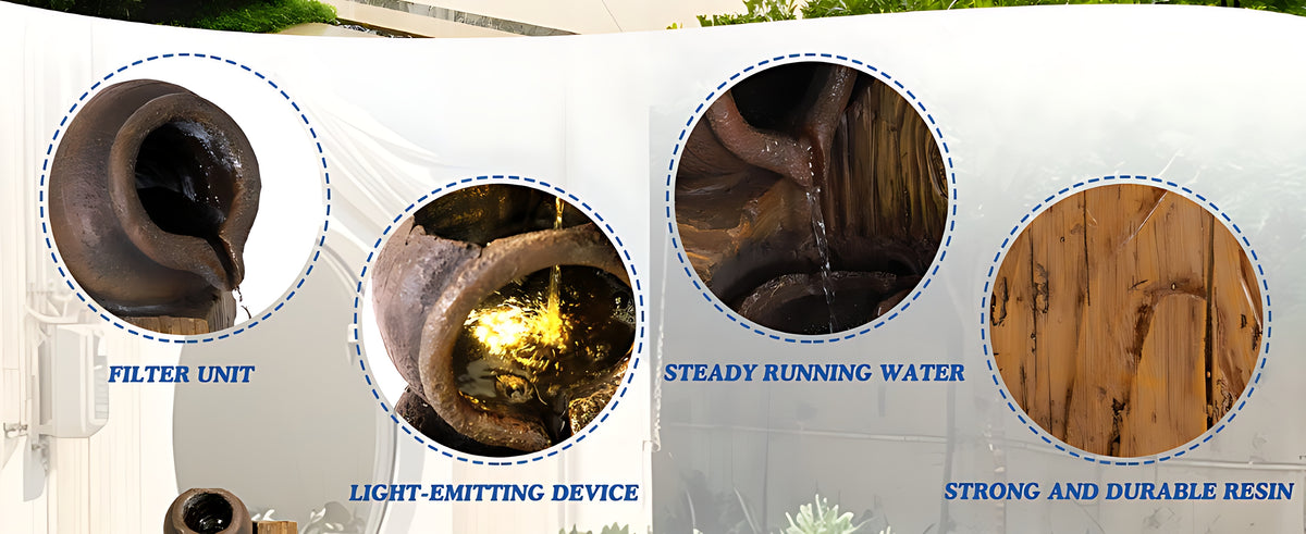 Wood-themed Resin LED Indoor/Outdoor Waterfall Fountain