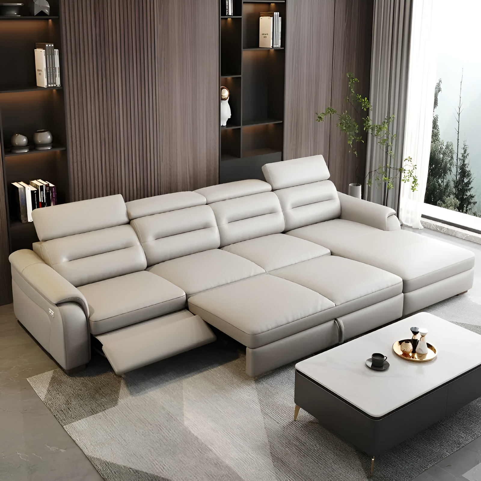 Sectional Leather Sofa Bed With Recliner / Ruchi