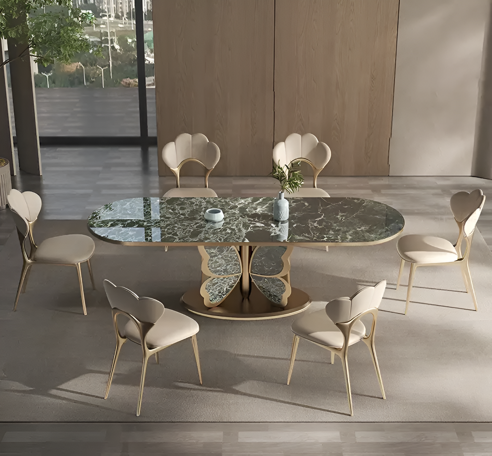 Butterfly Design Marble Dining Table Set / Ruchi
