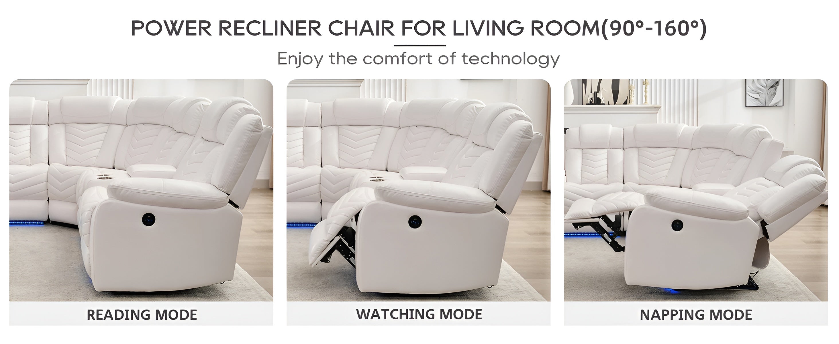 Multifunctional Electric Recliner LED Sectional Leather Sofa / Ruchi