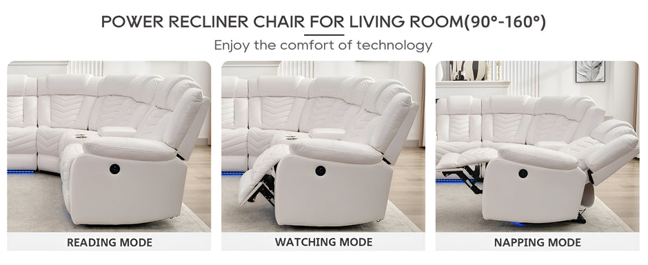 Multifunctional Electric Recliner LED Sectional Leather Sofa / Ruchi