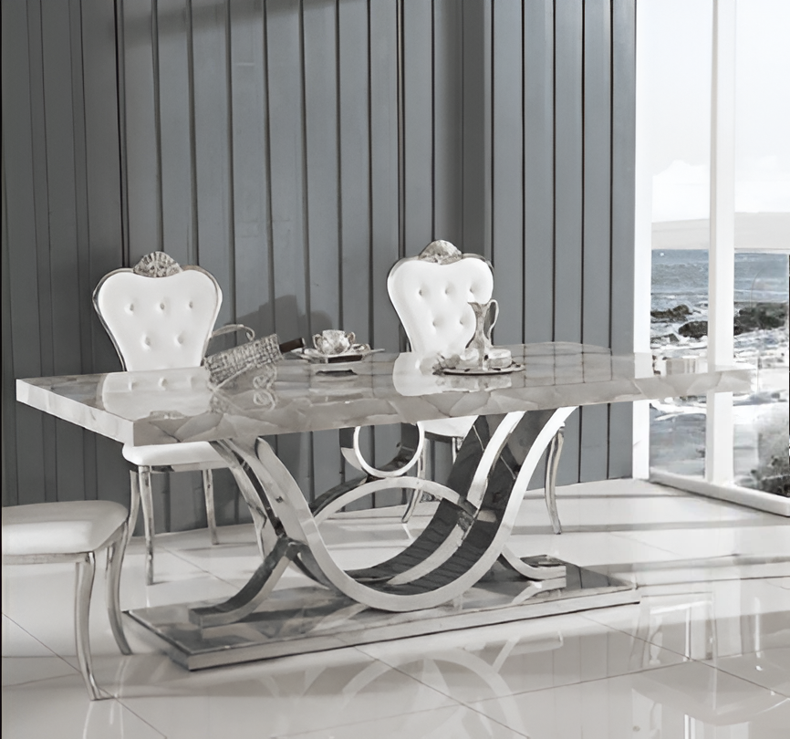 Captivating Base Marble Top Dining Table With 6 Chairs / Ruchi