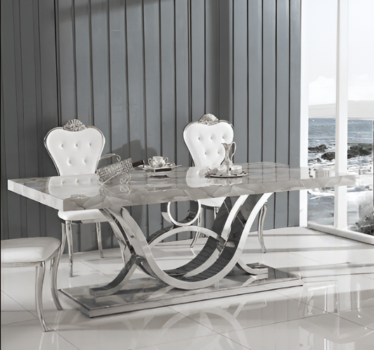 Captivating Base Marble Top Dining Table With 6 Chairs / Ruchi