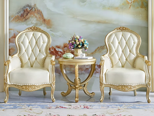 European Leather Sofa Chair And Side Table Set / Ruchi