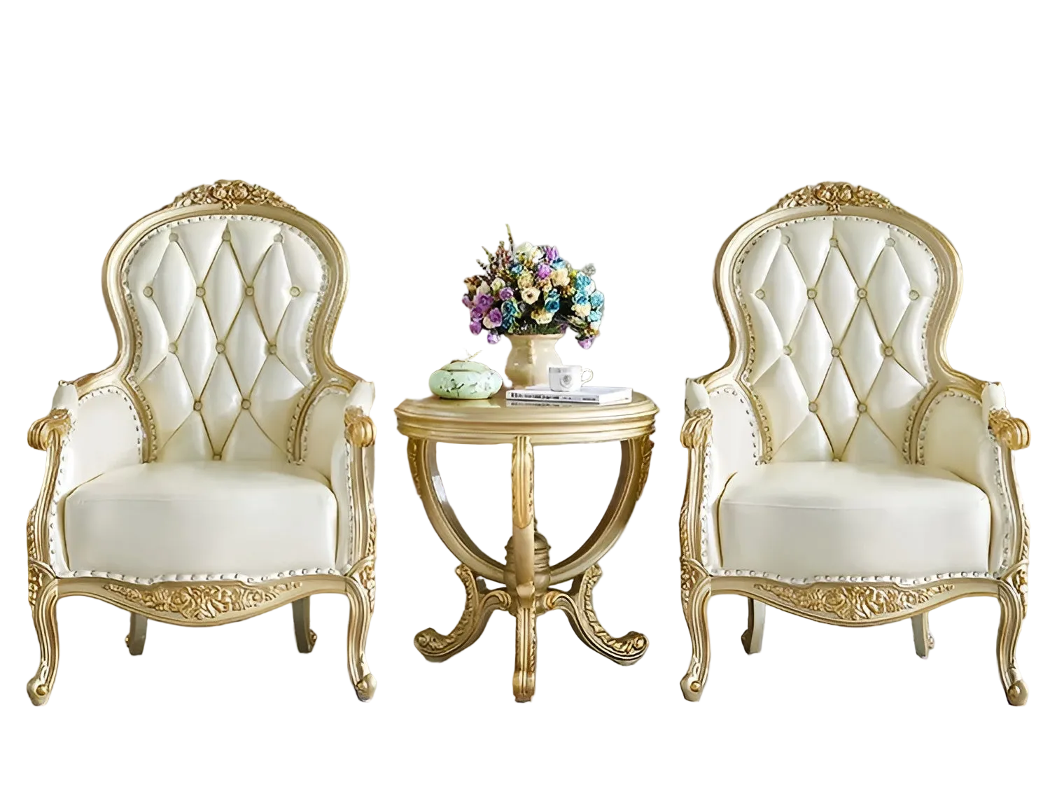 European Leather Sofa Chair With Round Table