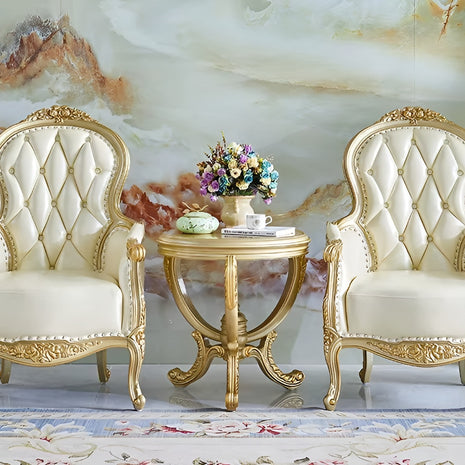 European Leather Sofa Chair And Side Table Set / Ruchi