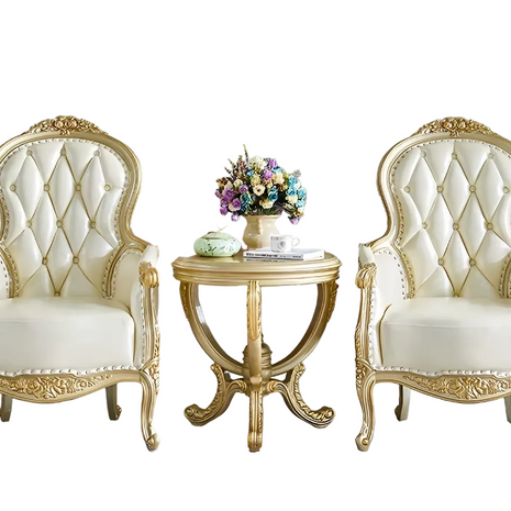 European Leather Sofa Chair With Round Table