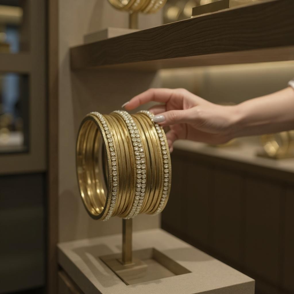 Set of Gold-Tone Stone Studded Classic Bangles